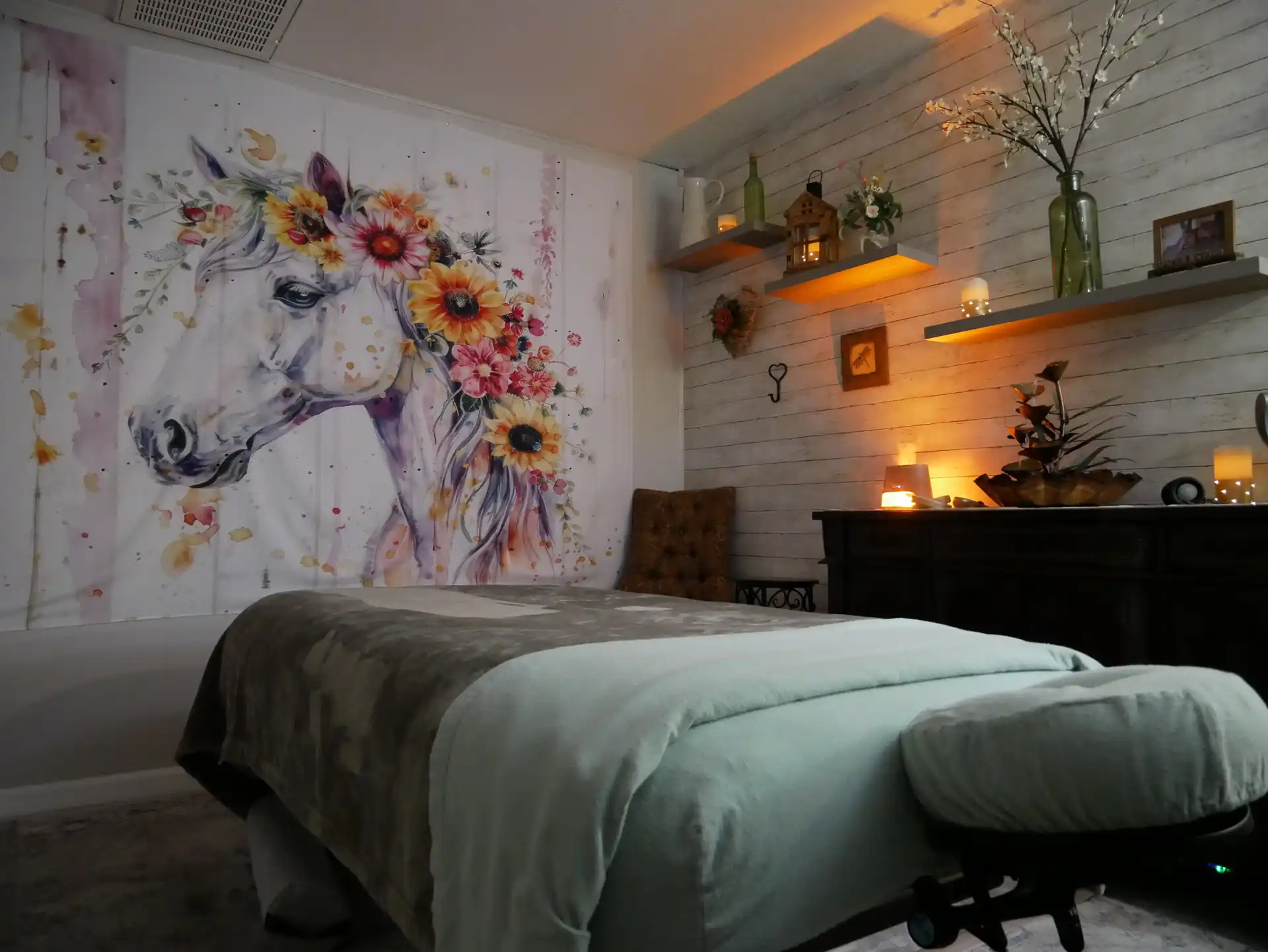 Relaxing massage room at My Massage Cottage